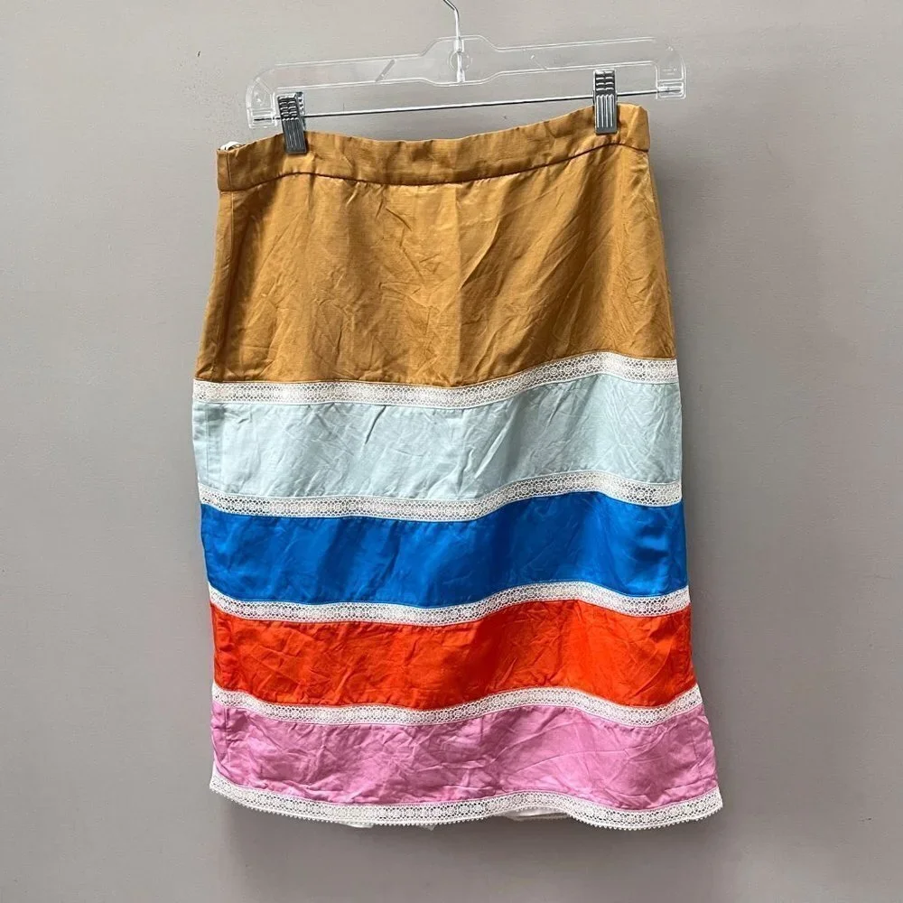 J. Crew Linen Blend Color‎ Block Panel Skirt- Size 6